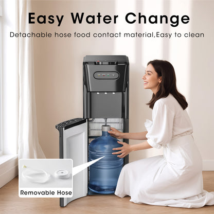 Bottom Loading Water Cooler Dispenser for 3 or 5 Gallon Bottles - Water Dispenser with Hot, Room &amp; Cold Spouts, Child Safety Lock, LED Display with Empty Bottle Alert, Black