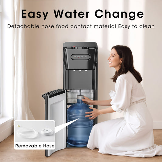 Bottom Loading Water Cooler Dispenser for 3 or 5 Gallon Bottles - Water Dispenser with Hot, Room &amp; Cold Spouts, Child Safety Lock, LED Display with Empty Bottle Alert, Black