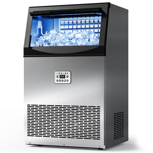 Tehanld Commercial Ice Maker, 110LBS/24H Ice Maker for Home, Outdoor, Bar|33LBS Large Capacity, 50 Ice Cubes/15 Mins, Self-Cleaning & Water Filter, Under Counter & Freestanding Ice Maker Machine