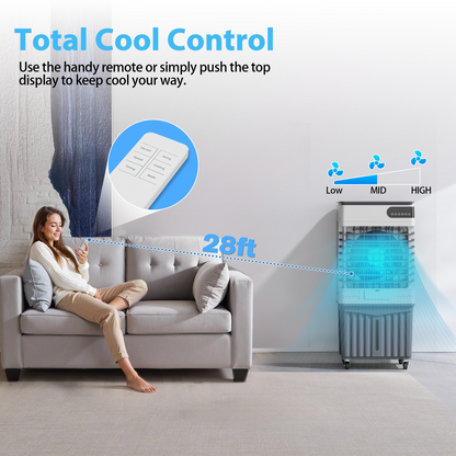 Swamp Cooler Air Conditioners, Large 13.5-Gal Tank for 7d Cooling, 4-IN-1 Portable evaporative cooler with LED Touch Screen, 3 Fan Speed,12H Timer and Remote, 1000 sq ft, Ideal for Large Rooms