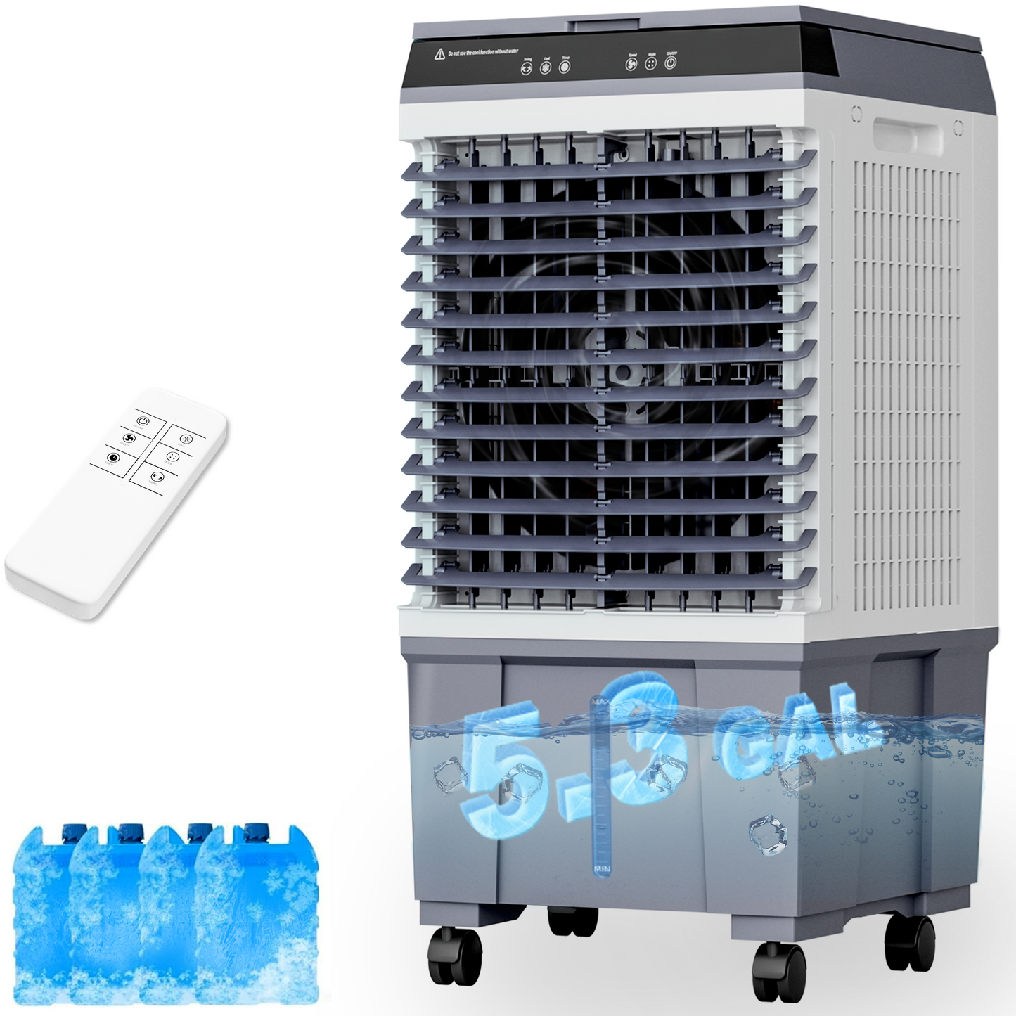 Swamp Cooler Air Conditioners, Large 5.3-Gal Tank for 7d Cooling, 4-IN-1 Portable Evaporative Cooler with LED Touch Screen, 3 Fan Speeds,12H Timer and Remote, 600 sq ft, Ideal for Large Rooms