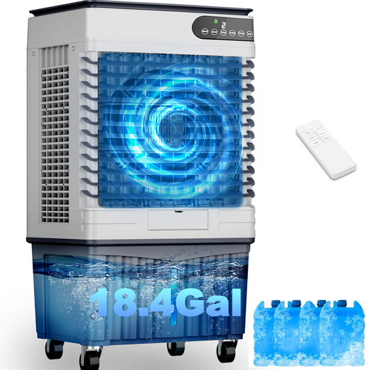 Swamp Cooler Air Conditioners, Large 18.4-Gal Tank for 24/7 Cooling, 4-IN-1 Portable Evaporative Cooler with LED Touch Screen, 3 Fan Speeds,12H Timer and Remote, 1500 sq ft, Ideal for Large Rooms