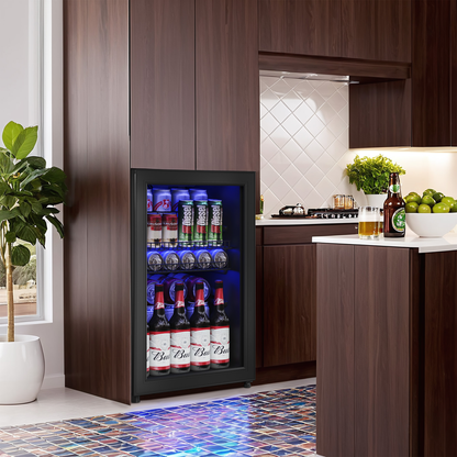 2.5 Cu.Ft Wine Fridge, Mini Fridge With Glass Door, Wine Cooler Refrigerator, Beverage Drink Beer Fridge, Adjustable Shelves & Digital Temperature Display, 22 Bottle 95 Can