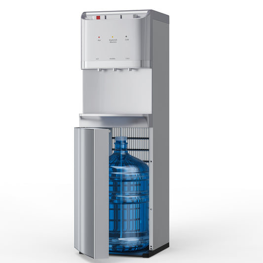 Tehanld Bottom Loading Water Cooler Dispenser for 5 Gallon Bottles,Stainless Steel Water Cooler with 3 Temperature -Hot, Cold & Room,Child Safety Lock,Ideal for Home and Office, Light Silver