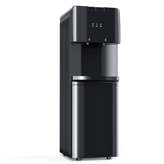 Tehanld Top Loading Water Cooler Dispenser Hot Cold & Cool Water Dispenser for 3 or 5 Gallon Bottles, Child Safety Lock, Simple Quite Design, Ideal for Home, Office, Living Room, Pure Black