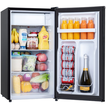 Small Refrigerator with Freezer, 3.2 Cu.Ft, Mini Fridge with Freezer, 7 Settings Temperature Adjustable, Single Door, Compact Refrigerator for Bedroom, Office, Dorm, Black
