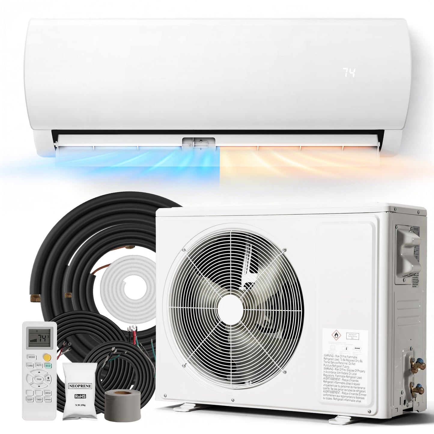 Tehanld Mini Split Ac/Heating System - 12000 BTU Mini Split Air Conditioner with Heat Pump, 19 SEER2 115V Energy Efficient AC Unit Up to 750 Sq.Ft, Complete Installation Kit