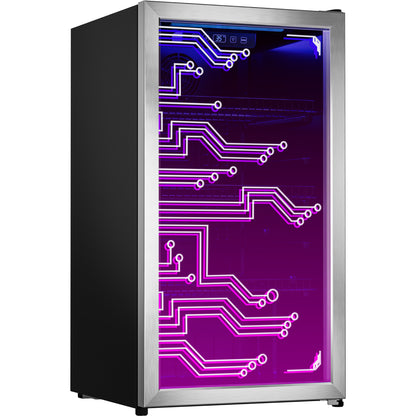 3.2 Cu.Ft Beverage Refrigerator, 130-Can Glass Door Mini Fridge with LED Light, Double Pane Door, 35-65°F Digital Temperature Control, Fan Cooling, 3 Movable Shelves for Soda, Beer & Drinks