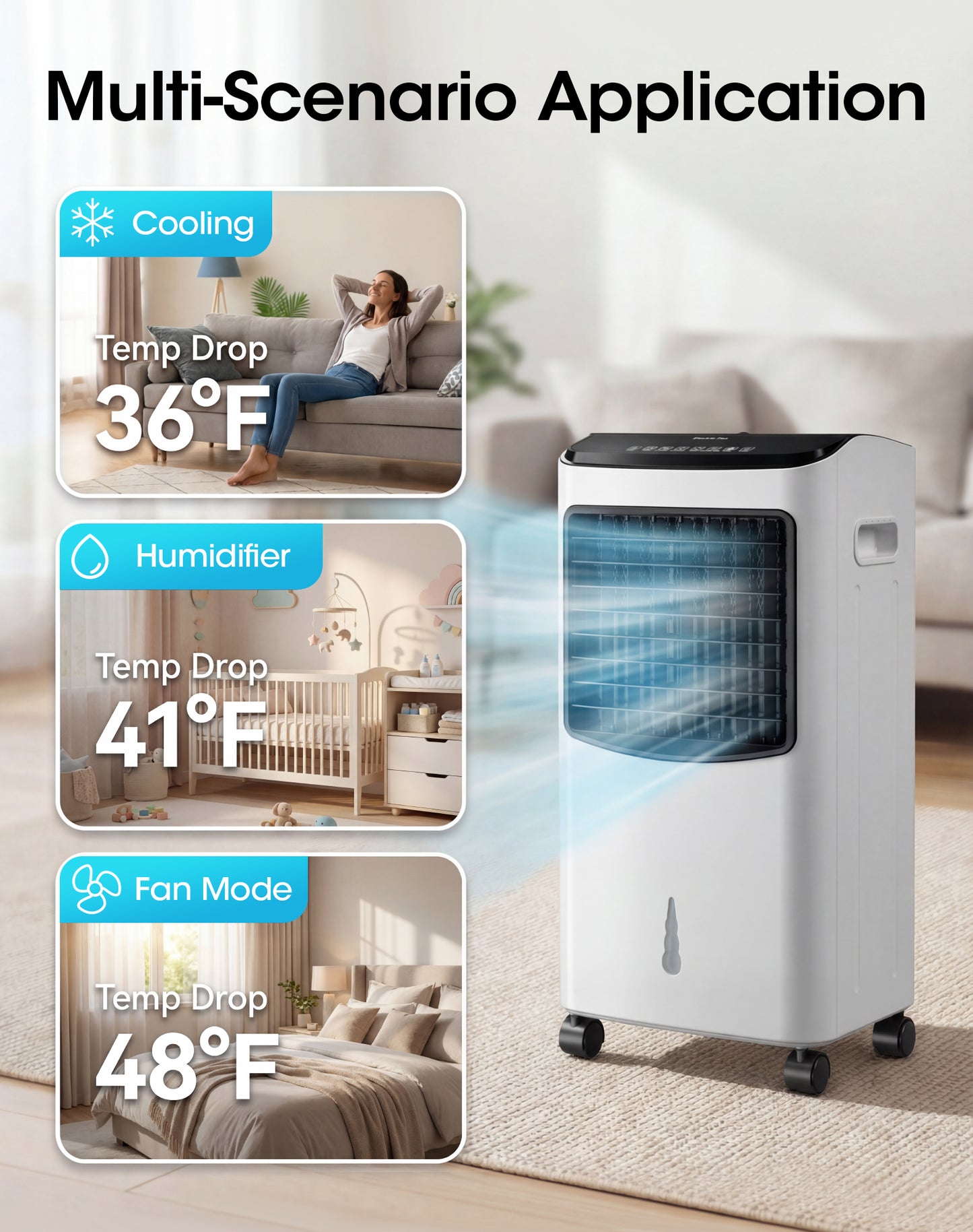 Tehanld Portable Evaporative Air Cooler, 2.1 Gal Swamp Cooler with 4 Ice Packs, 1620 CFM Windowless Room Cooling Fan with 120° Oscillation, 3 Speeds, 16H Timer & Remote for Home, Bedroom, Office