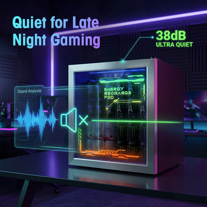 Tehanld 68-Can Beverage Refrigerator, 1.8 Cu.Ft Gaming Fridge with RGB Illuminated Glass Door, 35°F Quick Cooling, Quiet Soda Beer Cooler for Game Room, Bedroom & Man Cave