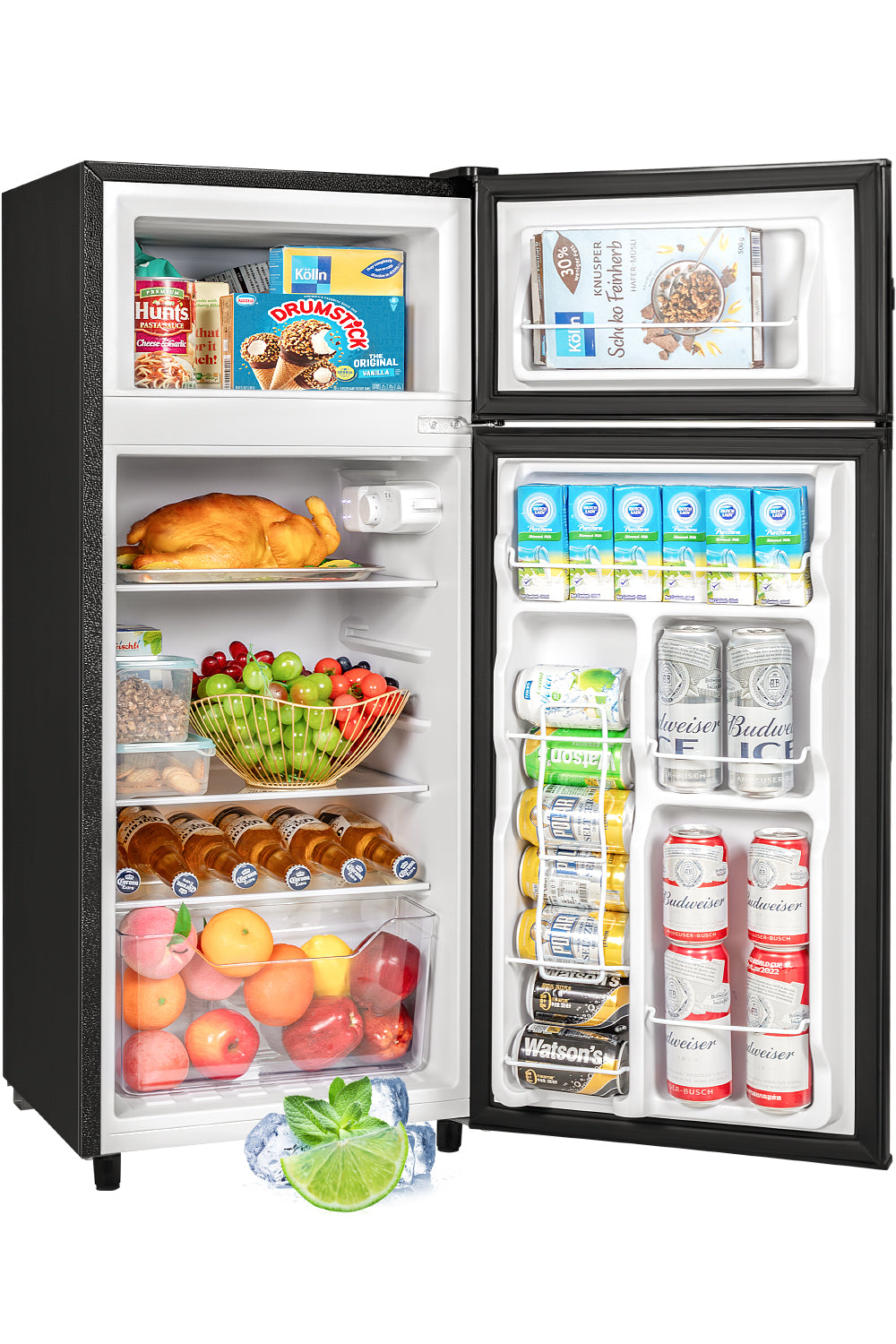 Double Door Refrigerator with Freezer, 4.5 Cu.Ft, Small Fridge with Freezer, 7 Settings Temperature Adjustable, Mini Refrigerator for Apartment Bedroom Dorm and Office, (Black)