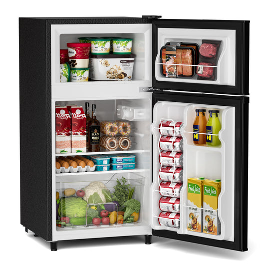 Tehanld 3.5 Cubic Feet Double Door Refrigerator with Freezer, Small Refrigerator with Freezer, 7 Adjustable Temperature Settings, Mini Fridge for Apartments, Bedrooms, Dorms, and Offices (Black)
