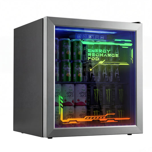 Tehanld 68-Can Beverage Refrigerator, 1.8 Cu.Ft Gaming Fridge with RGB Illuminated Glass Door, 35°F Quick Cooling, Quiet Soda Beer Cooler for Game Room, Bedroom & Man Cave