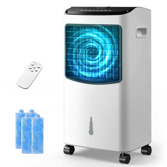 Tehanld Portable Evaporative Air Cooler, 2.1 Gal Swamp Cooler with 4 Ice Packs, 1620 CFM Windowless Room Cooling Fan with 120° Oscillation, 3 Speeds, 16H Timer & Remote for Home, Bedroom, Office
