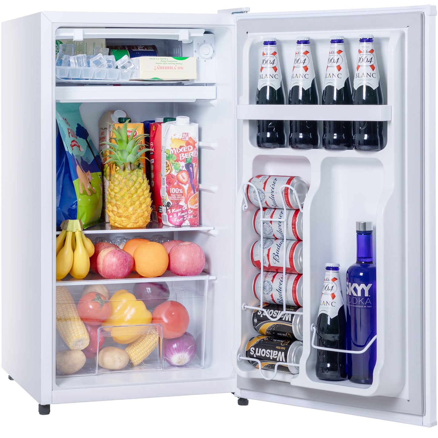 3.2 Cu.Ft Mini Fridge for Bedroom Office Dorm, Small Refrigerator with Freezer, Compact Fridge with Adjustable Thermostat, Low Noise, Energy Saving, White