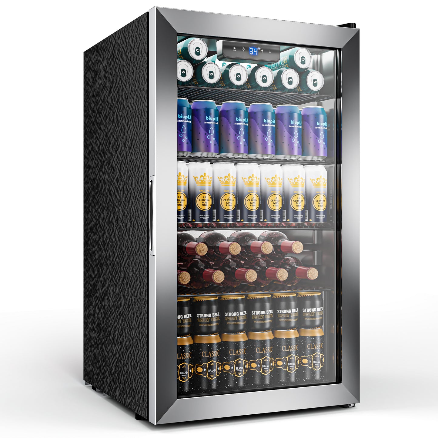 Tehanld 130 Can Beverage Refrigerator with Reversible Glass Door, 3.2 Cu.Ft Drink Cooler with Adjustable Thermostat (34–64°F), Freestanding Beverage Fridge for Soda, Beer & Home Bar
