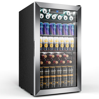 Tehanld 130 Can Beverage Refrigerator with Reversible Glass Door, 3.2 Cu.Ft Drink Cooler with Adjustable Thermostat (34–64°F), Freestanding Beverage Fridge for Soda, Beer & Home Bar