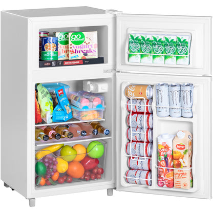 Double Door Refrigerator with Freezer, 3.5 Cu.Ft, Small Fridge with Freezer, 7 Settings Temperature Adjustable, Mini Refrigerator for Apartment Bedroom Dorm and Office, White