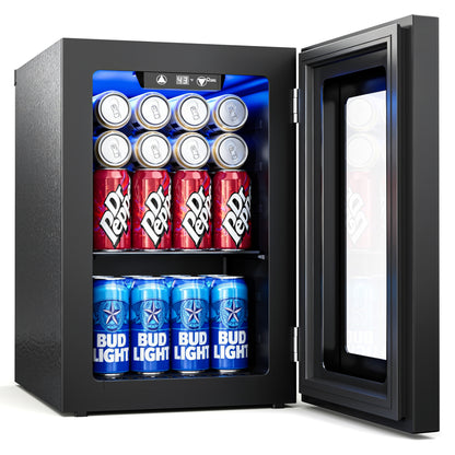 Tehanld 0.6 Cu.ft Beverage Cooler, Compressor Mini Fridge with Glass Door, Small Beverage Refrigerator 40-61°F Adjustable Temperature, Freestanding Soda Beer Fridge for Office, Bedroom, Black