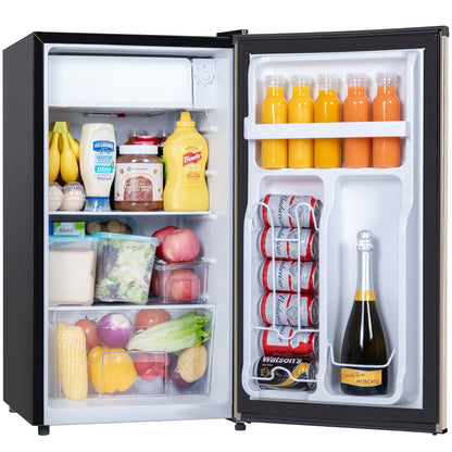 3.2 Cu.Ft Mini Fridge with Freezer, Mini Fridge for Bedroom Office, Small Refrigerator Fridge with Reversible Door, Low Noise, Energy Saving, Champagne,