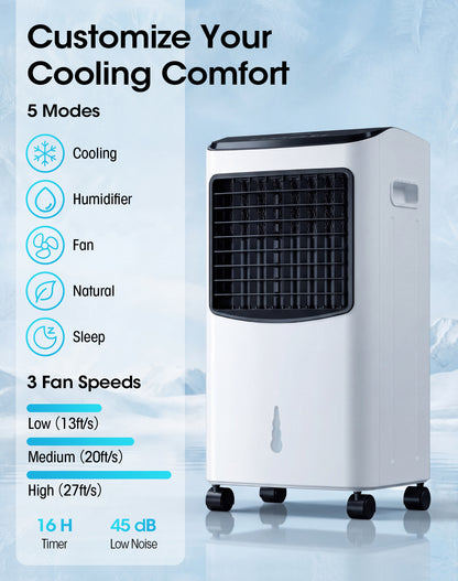 Tehanld Portable Evaporative Air Cooler, 2.1 Gal Swamp Cooler with 4 Ice Packs, 1620 CFM Windowless Room Cooling Fan with 120° Oscillation, 3 Speeds, 16H Timer & Remote for Home, Bedroom, Office