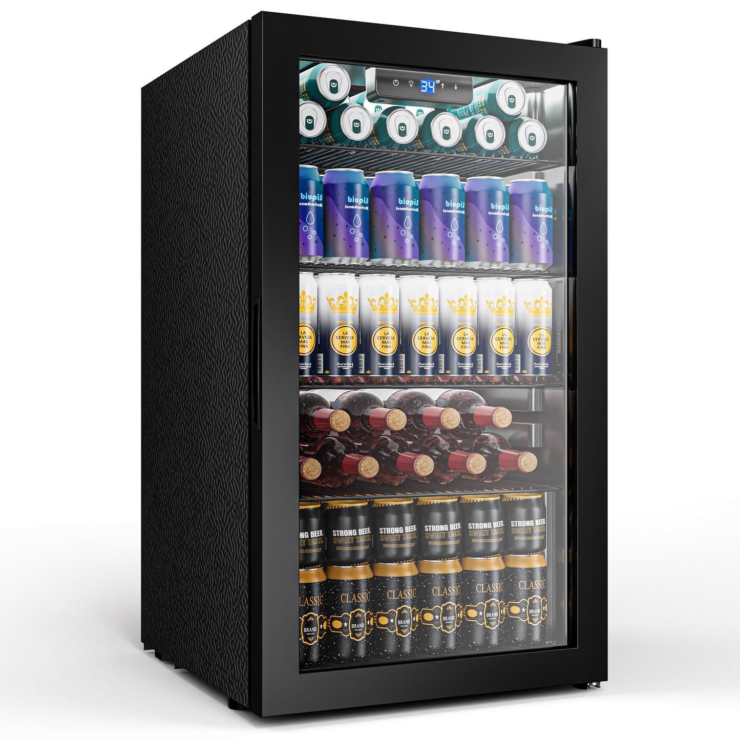 Tehanld 130 Can Beverage Refrigerator with Reversible Glass Door, 3.2 Cu.Ft Drink Cooler with Adjustable Thermostat (34–64°F), Freestanding Beverage Fridge for Soda, Beer & Home Bar