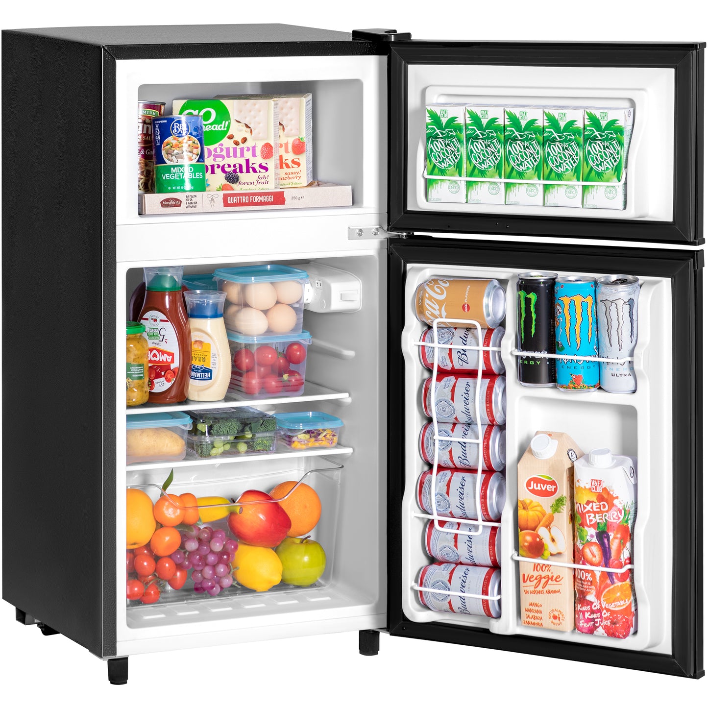 Double Door Refrigerator with Freezer, 3.5 Cu.Ft, Small Fridge with Freezer, 7 Settings Temperature Adjustable, Mini Refrigerator for Apartment Bedroom Dorm and Office, Black