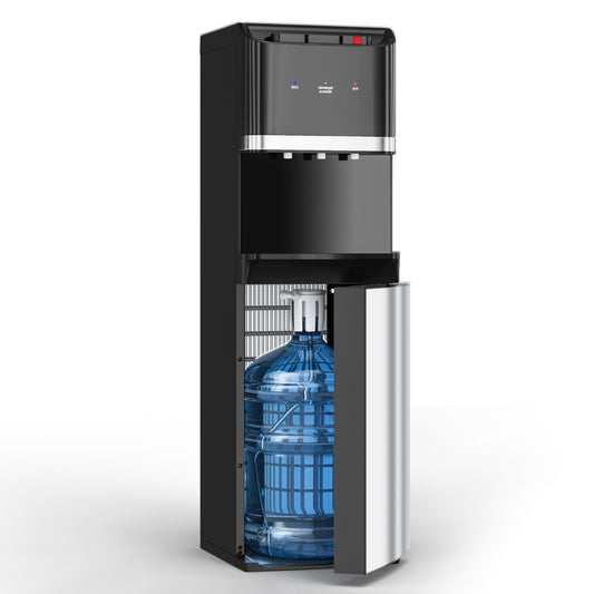 Bottom Loading Water Cooler Dispenser for 5 Gallon Bottles, Stainless Steel Water Cooler with 3 Temperature -Hot, Cold & Room, Child Safety Lock, Ideal for Home and Office, Jetty Black