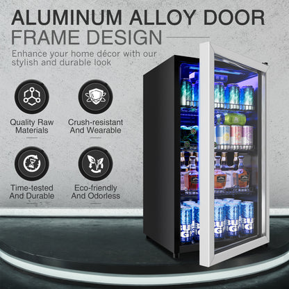 2.5 Cu.Ft Beverage Fridge, Mini Fridge With Glass Door, Beverage Cooler Refrigerator, Wine Drink Beer Fridge, Adjustable Shelves & Digital Temperature Display, 22 Bottle 95 Can