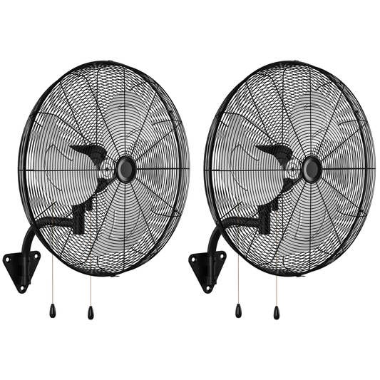 Tehanld 2PC Industrial Wall Fan 26 Inch - 4700 CFM High Velocity Airflow, Heavy Duty Metal Wall Mounted Fan with Dual Pull Chains & 90° Oscillation, 3-Speed Commercial Fan for Warehouse & Barn