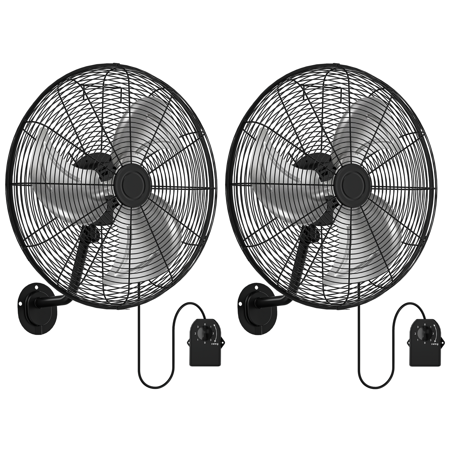 Tehanld 2PC Industrial Wall Fan 20 Inch - 3400 CFM High Velocity Airflow, Heavy Duty Metal Wall Mounted Fan with 80° Oscillation & Adjustable Tilt, 3-Speed Commercial Fan for Workshop & Patio