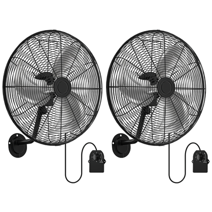 Tehanld 2PC Industrial Wall Fan 20 Inch - 3400 CFM High Velocity Airflow, Heavy Duty Metal Wall Mounted Fan with 80° Oscillation & Adjustable Tilt, 3-Speed Commercial Fan for Workshop & Patio