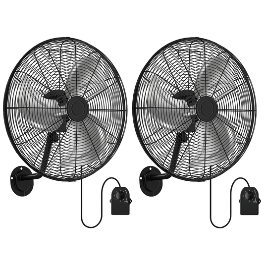 Tehanld 2PC Industrial Wall Fan 20 Inch - 3400 CFM High Velocity Airflow, Heavy Duty Metal Wall Mounted Fan with 80° Oscillation & Adjustable Tilt, 3-Speed Commercial Fan for Workshop & Patio