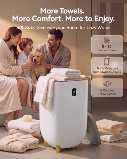 Towel Warmer, 40L Towel Warmers for Bathroom Features 2 Heat Settings, Higher Temperatures and Quicker Heating of Towels, Bathrobes and Blankets, Ideal for Home Spa, Natural Grain