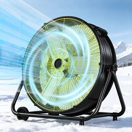 Tehanld 24 Inch 320W High Velocity Industrial Drum Fan, 3-Speed Heavy Duty Metal Floor Fan with 360° Tilt for Garage, Workshop, Factory & Basement