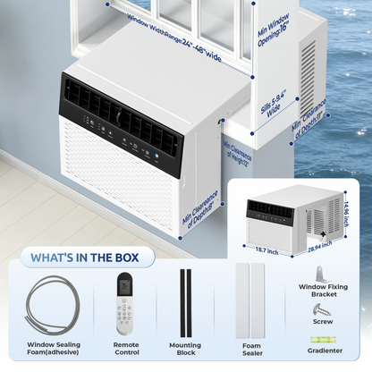 Tehanld 10,000 BTU U-Shaped Smart Inverter Window Air Conditioner,450 Sq.Ft Cooling Capacity, Ultra Quiet Operation, Open Window Flexibility with full view, Energy Saving,Remote Control