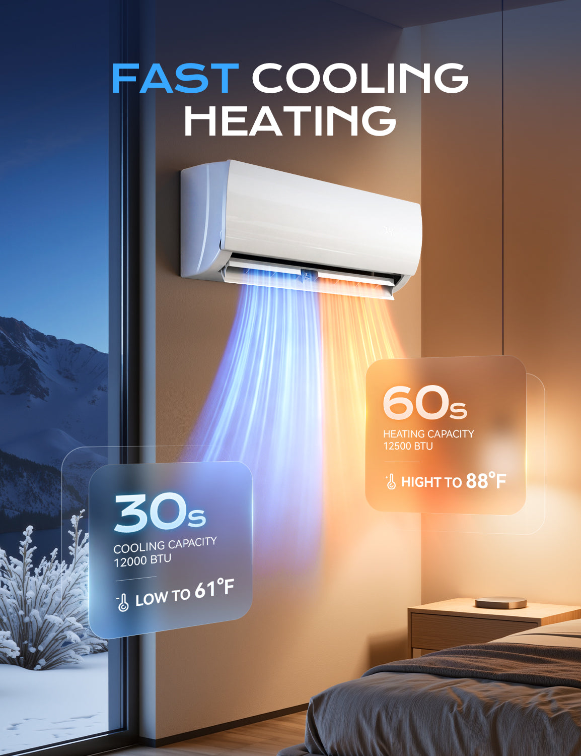Tehanld Mini Split Ac/Heating System - Upgraded 12000 BTU Mini Split Air Conditioner with Heat Pump, 19 SEER2 115V Energy Efficient AC Unit Up to 750 Sq.Ft, Complete Installation Kit
