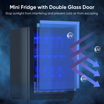 2.5 Cu.Ft Wine Fridge, Mini Fridge With Glass Door, Wine Cooler Refrigerator, Beverage Drink Beer Fridge, Adjustable Shelves & Digital Temperature Display, 22 Bottle 95 Can