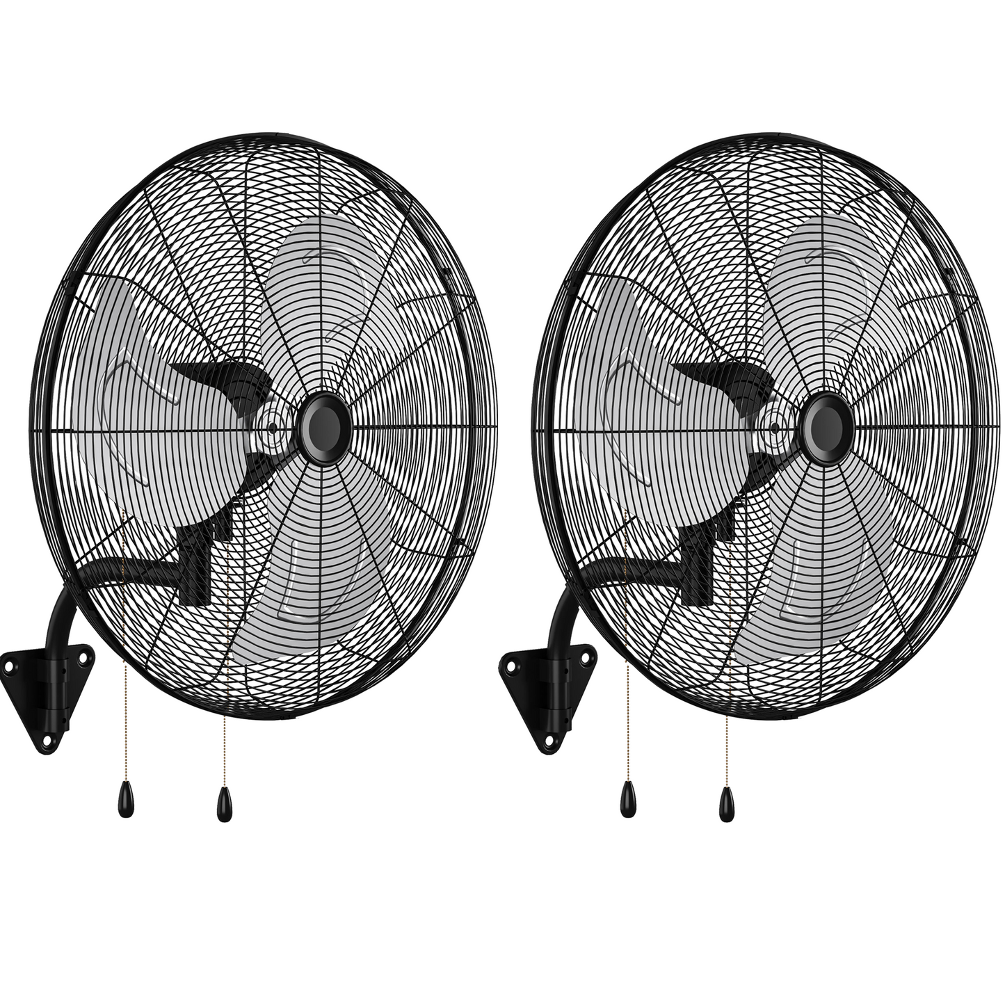 Tehanld 2PC Industrial Wall Fan 30 Inch - 7800 CFM High Velocity Airflow, Heavy Duty Metal Wall Mounted Fan with Dual Pull Chains & 90° Oscillation, 3-Speed Commercial Fan for Warehouse & Barn