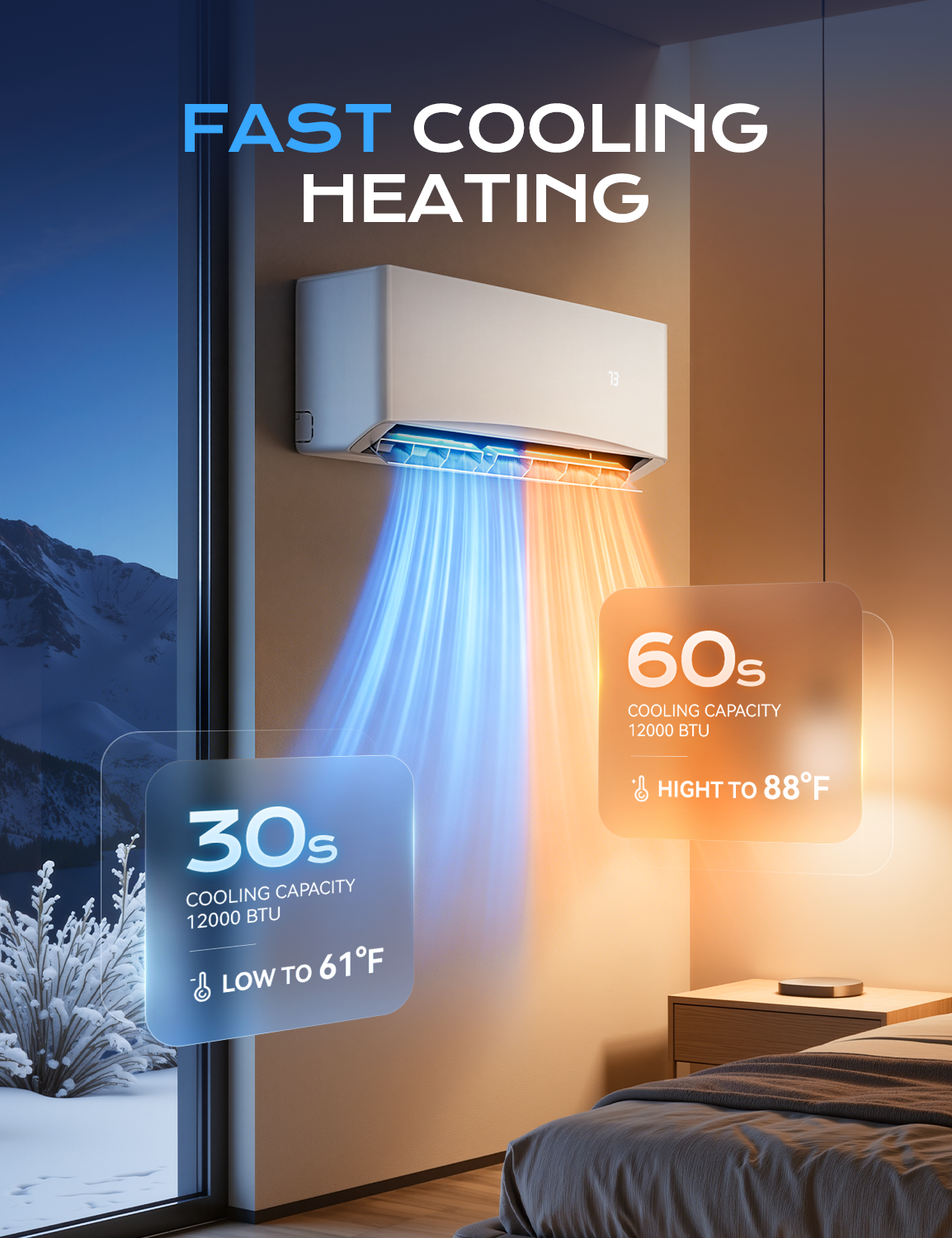 Tehanld 12000 BTU Mini Split Air Conditioner, 17 SEER2 230V Energy Efficient AC Inverter Air Conditioner & Heater Pump System, Cools Up to 750 Sq.Ft, Complete Installation Kit