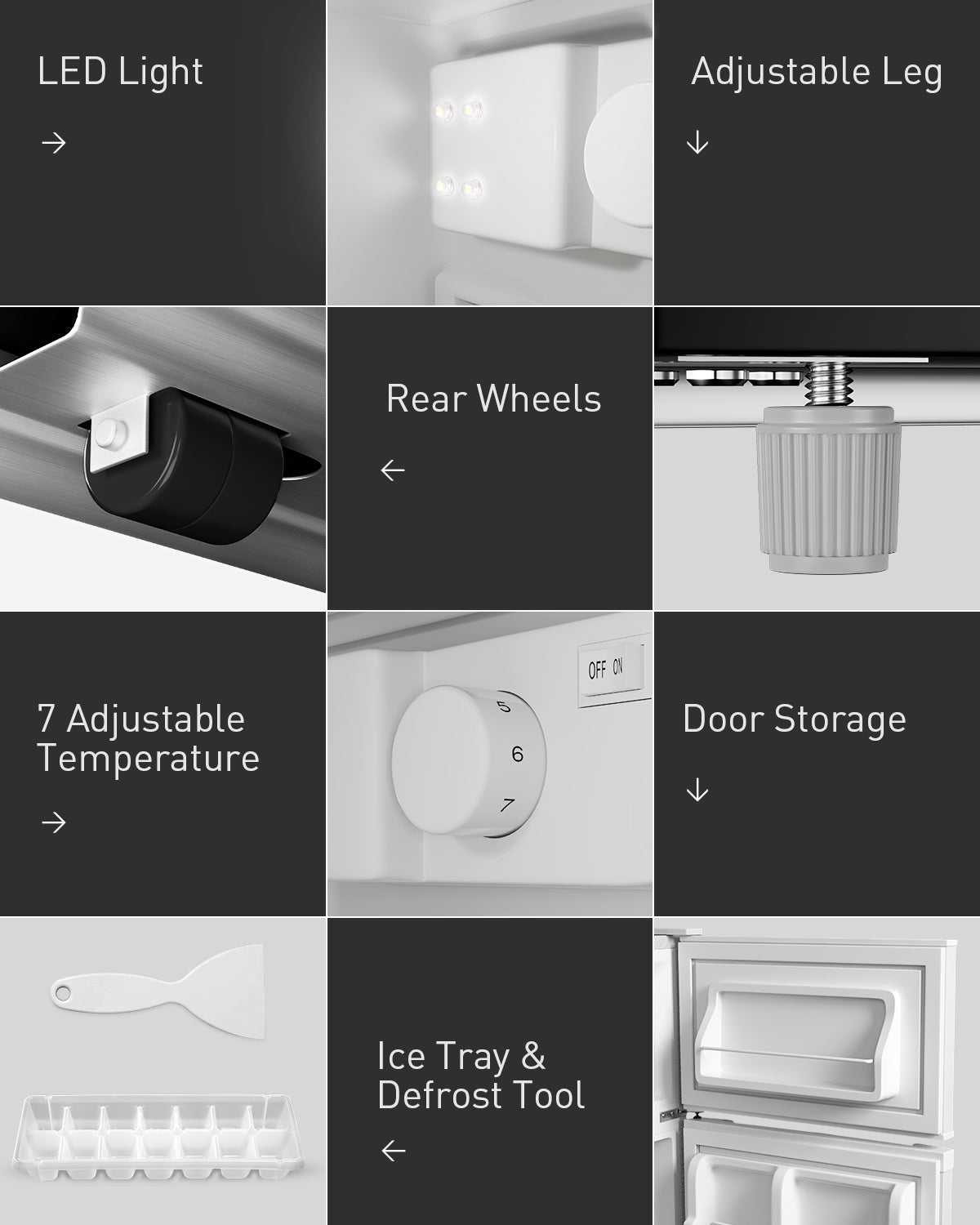 3.4 Cu.Ft Small Refrigerator with Freezer, Mini Fridge with Freezer, 7 Settings Temperature Adjustable, Double Door, Compact Refrigerator for Bedroom, Dorm and Office, White