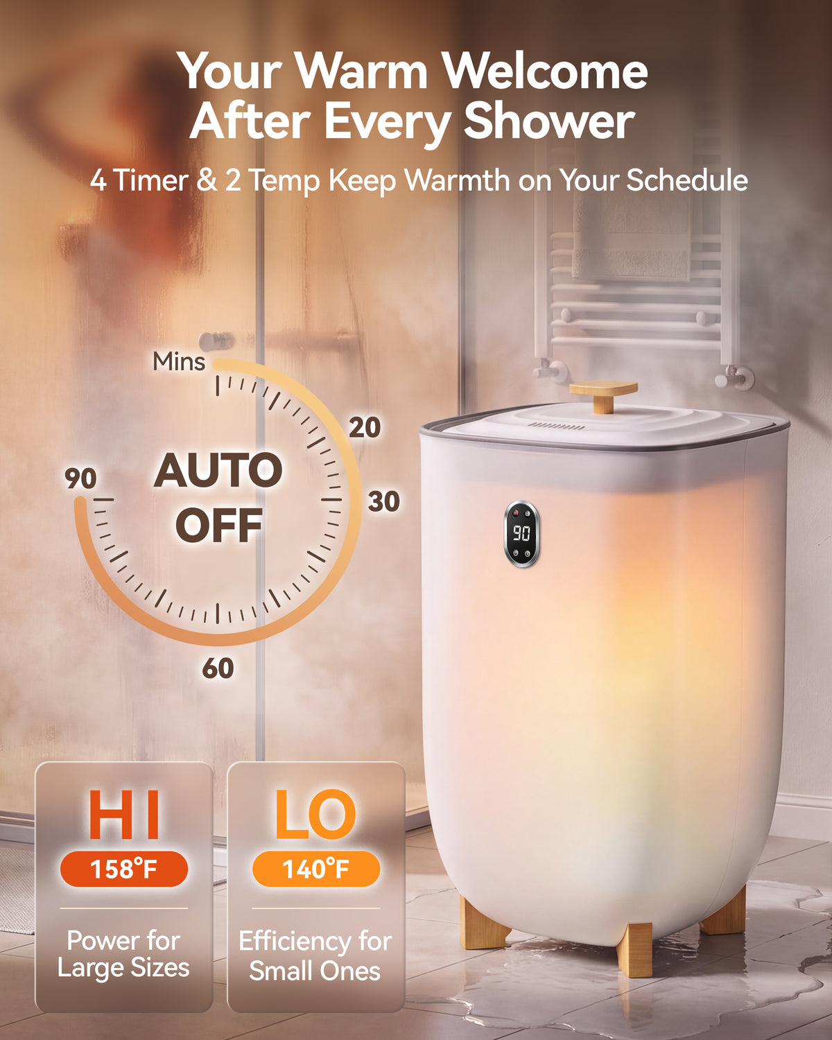 Towel Warmer, 40L Towel Warmers for Bathroom Features 2 Heat Settings, Higher Temperatures and Quicker Heating of Towels, Bathrobes and Blankets, Ideal for Home Spa, Natural Grain