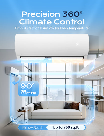 Tehanld Mini Split Ac/Heating System - Upgraded 12000 BTU Mini Split Air Conditioner with Heat Pump, 19 SEER2 115V Energy Efficient AC Unit Up to 750 Sq.Ft, Complete Installation Kit
