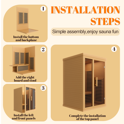 Far Infrared Wooden Sauna Low EMF- 2 Person Personal Sauna for Home Use, Full Spectrum Infrared Sauna, Dual Tempered Glass & Bluetooth Speakers - Indoor Sauna 2000W,Brown