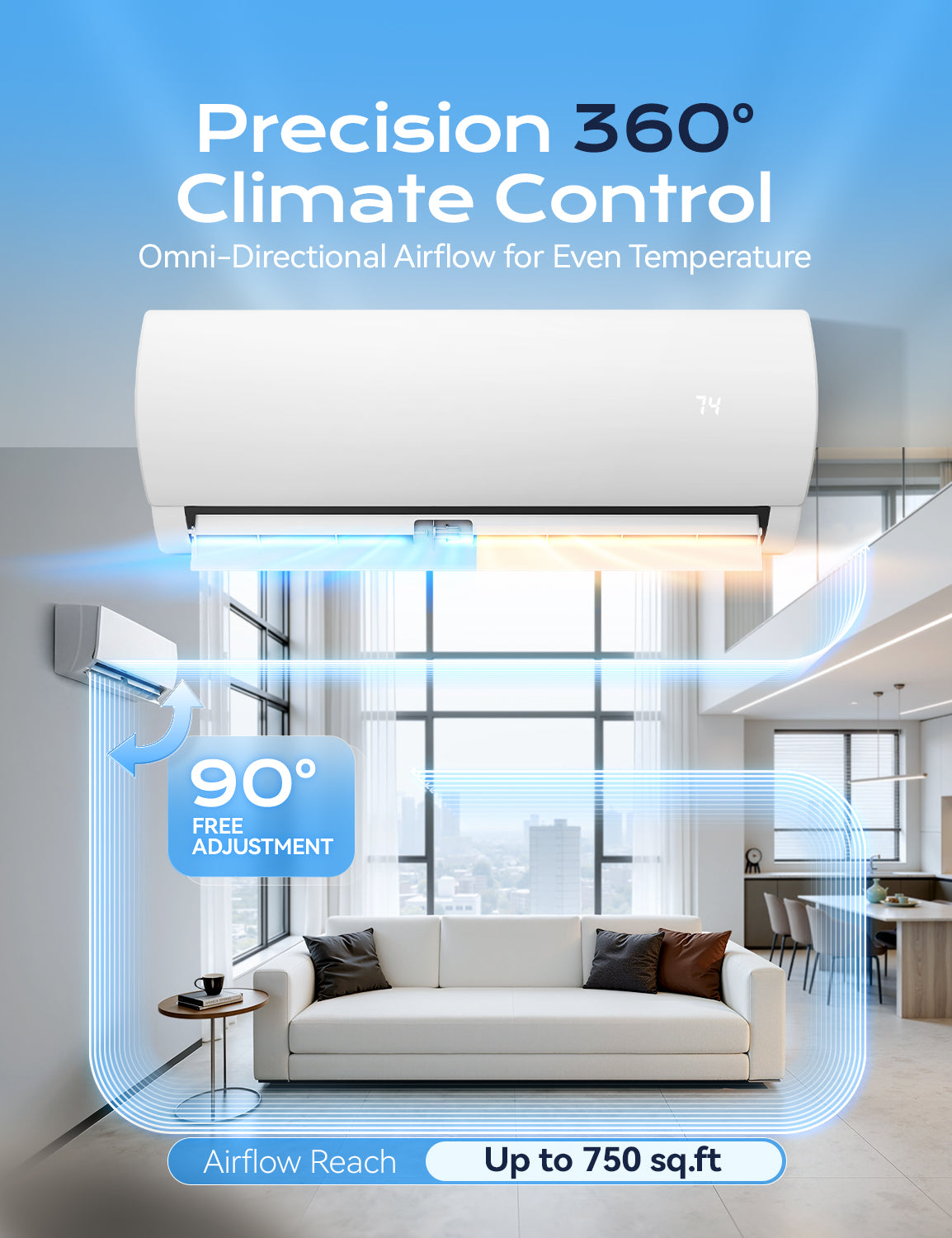 Mini Split Ac/Heating System - 12000 BTU Mini Split Air Conditioner with Heat Pump, 19 SEER2 230V Energy Efficient AC Unit Up to 750 Sq.Ft, Complete Installation Kit