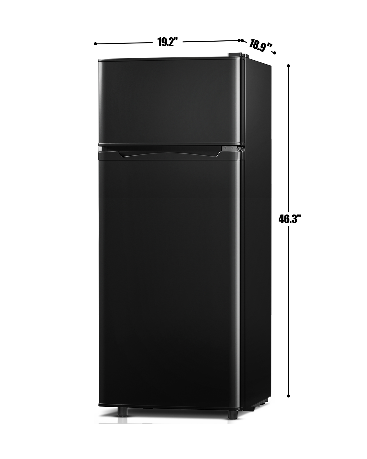 4.4 Cu.Ft Double Door Refrigerator with Freezer, Mini Fridge for Bedroom Office Dorm and Apartment, Small Compact Refrigerators with Wheels, Low Noise, Energy Saving, (Black)