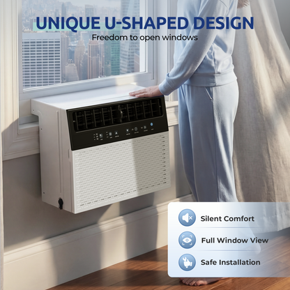 Tehanld 10,000 BTU U-Shaped Smart Inverter Window Air Conditioner,450 Sq.Ft Cooling Capacity, Ultra Quiet Operation, Open Window Flexibility with full view, Energy Saving,Remote Control