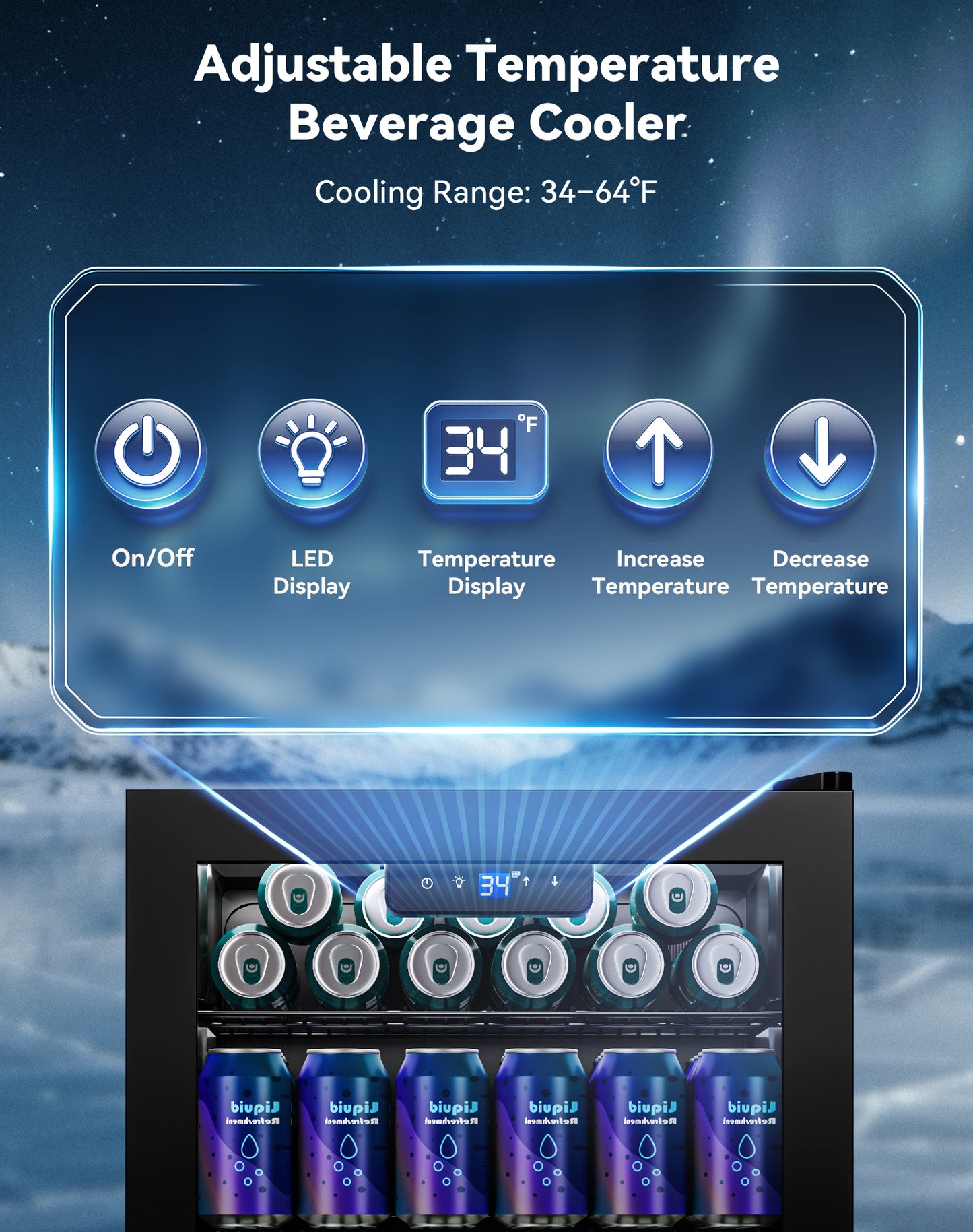 Tehanld 130 Can Beverage Refrigerator with Reversible Glass Door, 3.2 Cu.Ft Drink Cooler with Adjustable Thermostat (34–64°F), Freestanding Beverage Fridge for Soda, Beer & Home Bar