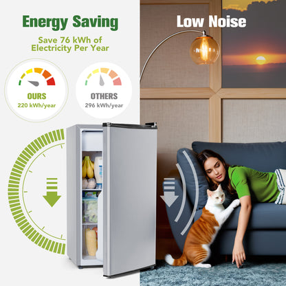 3.2 Cu.Ft Mini Fridge for Bedroom Office Dorm, Small Refrigerator Freezer, Mini Compact Fridge with Adjustable Thermostat, Low Noise, Energy Saving, Silver