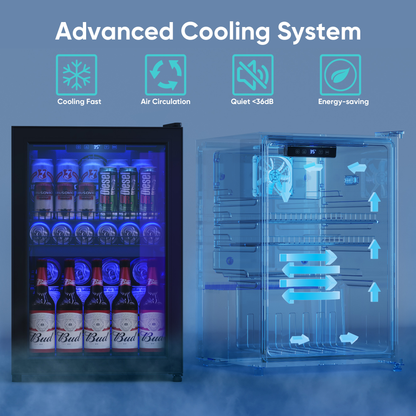 2.5 Cu.Ft Wine Fridge, Mini Fridge With Glass Door, Wine Cooler Refrigerator, Beverage Drink Beer Fridge, Adjustable Shelves & Digital Temperature Display, 22 Bottle 95 Can